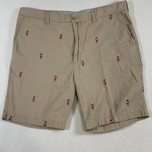 CREMIEUX Men's Size 40 Khaki Parrot Embroidered 9" Inseam Chino Shorts Casual